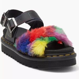 Dr. Martens Women’s Size 8 Voss II Faux Fur Strap Sandal in Black with Rainbow